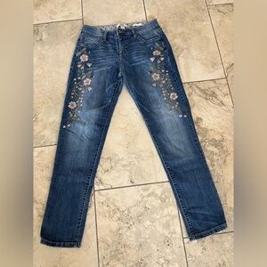 Vintage America Blue Boyfriend Floral Straight Leg Jeans Floral Embroidery EUC